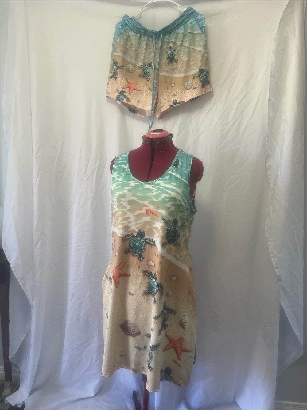 Turtle & Starfish Beach Tank Dress with Matching Shorts